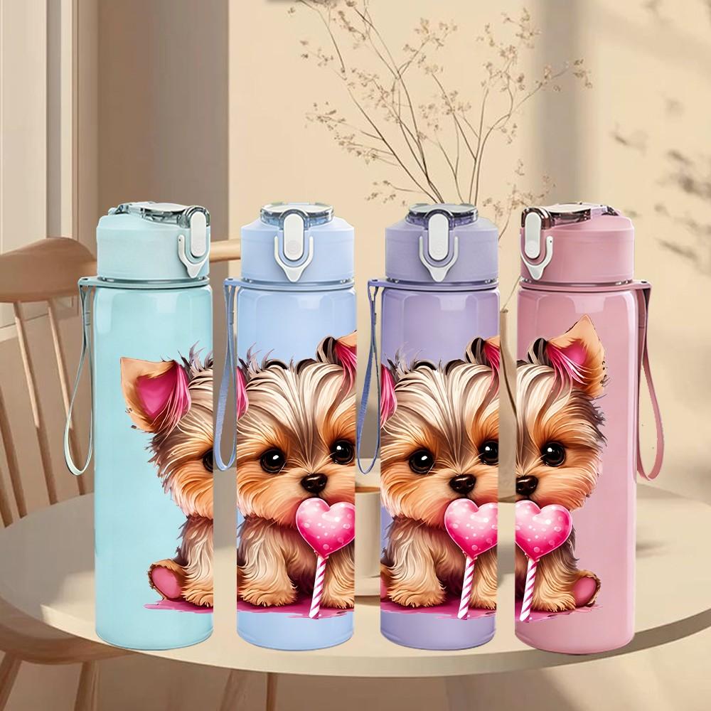 1PC Lovely Yorkshire Dog 750ml Color Plastic Sports Water Bottle Leakproof Flip Straw Lid Suitable for Sports Office Home Use