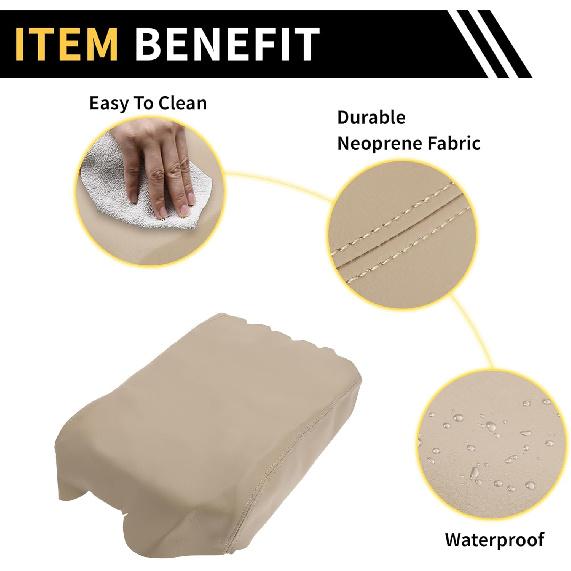Console Lid Armrest Cover for Toyota Tundra 2007-2013 Tahoe Middle Console Pad Armrest Protector Microfiber Leather with Beige