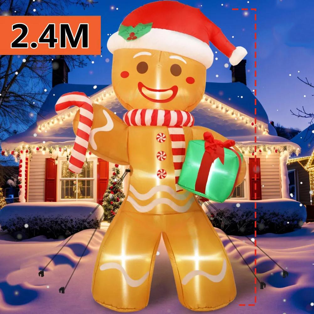 8FT Christmas Inflatable Gingerbread Man Christmas Blow Up Yard Decorations with Build-in LEDs Inflatable Christmas Decoration