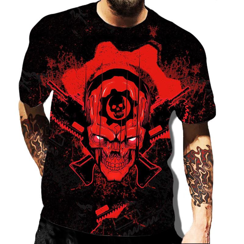 European and American Popular New Horror Skull Digital Printed T-shirt with Retro Street Style Men's T-shirt Pattern