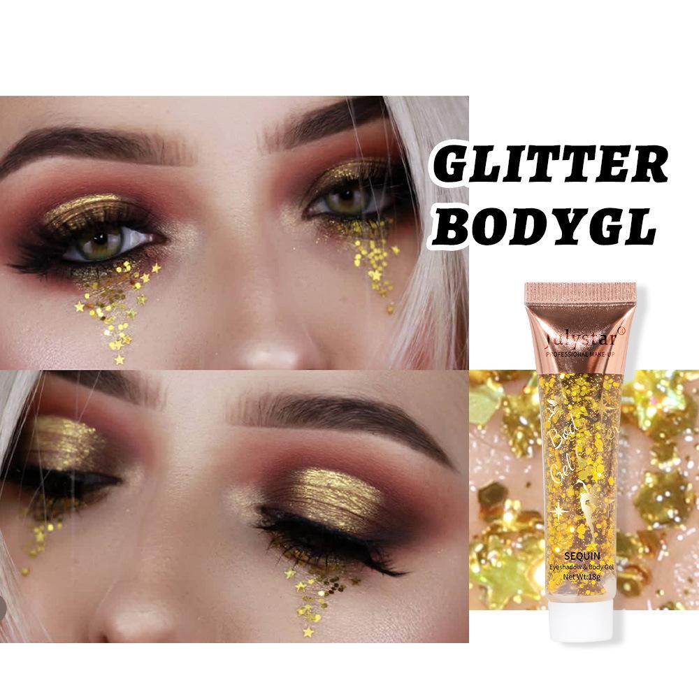 Julystar Body Gel Glitter Sequin Eyeshadow Mermaid Scale Liquid Glitter Gel Face Lip Hair Body Shimmer Sparkle Pigment Festival Party Makeup