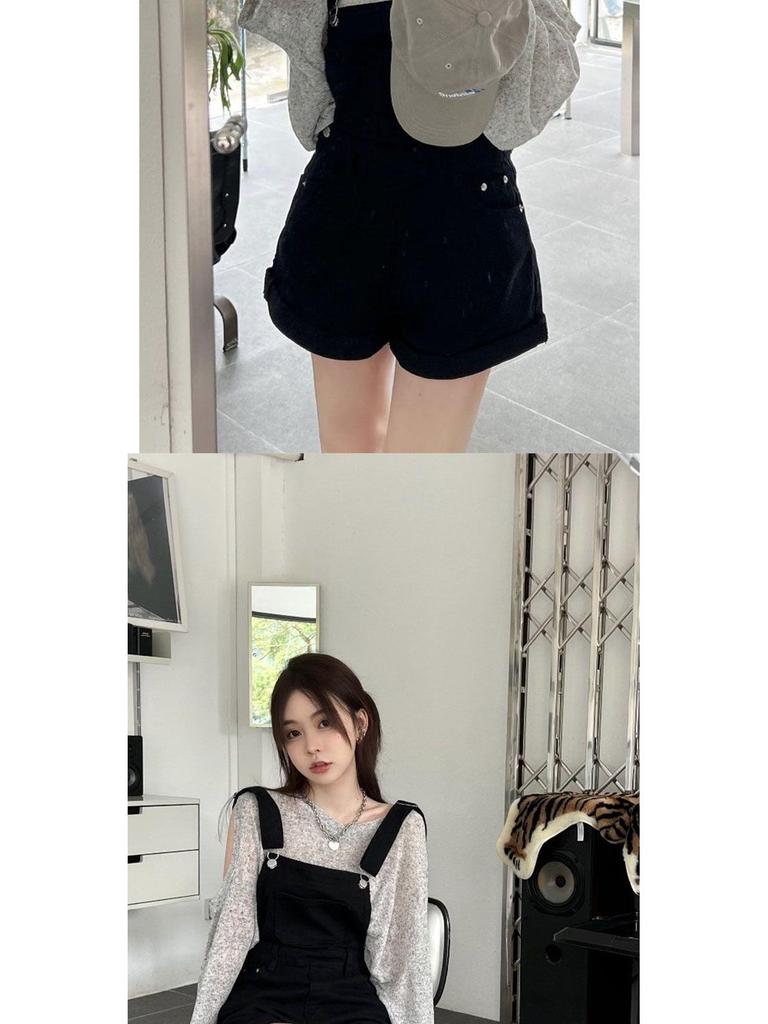 Women's Plus Size Slim-Fit Denim Overall Shorts - Stylish Summer A-line One-Piece for Petite Figures