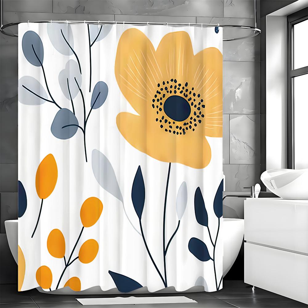 Flat Wind Floral Shower Curtain, Bathroom Decorative Shower Curtain, Waterproof Shower Curtain with Hooks