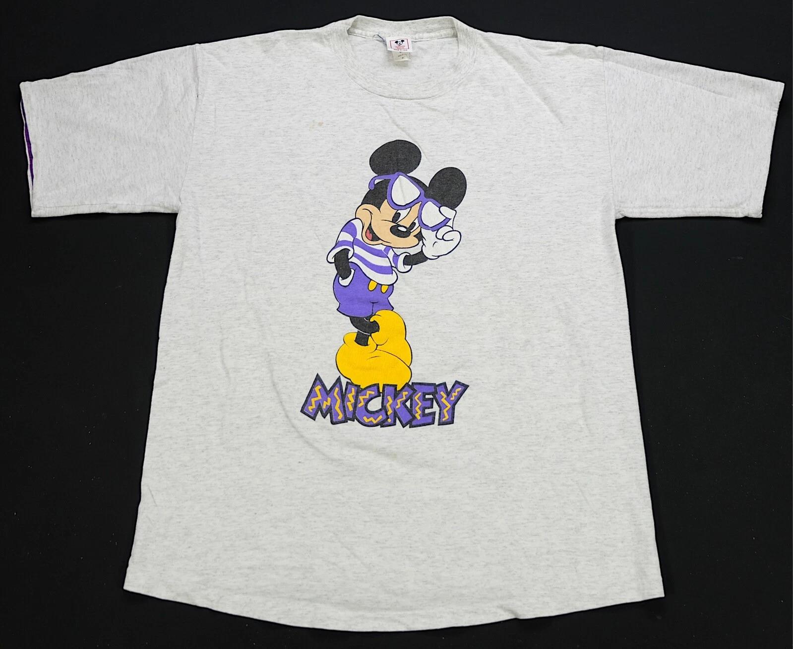 Rare Vintage DISNEY WEAR Mickey Mouse Single Stitched T Shirt 90s USA Gray SZ XL L