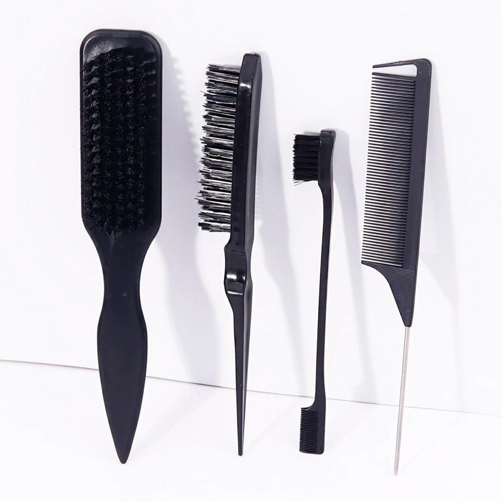 4-piece/set Hairdressing Tool Set, Hair Anti Tie Brush, Edge Control Brush, Rat Tail Comb Edge brush,Special for Real Hair Wigs