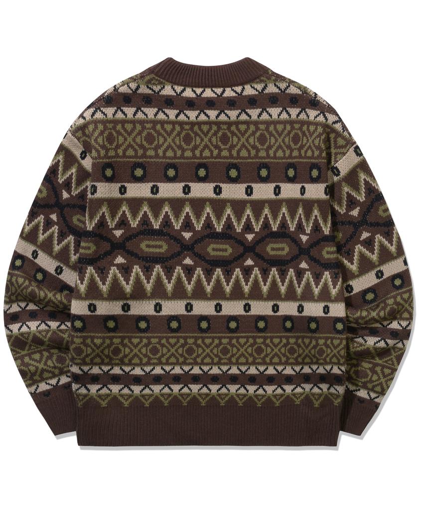 TRILLION Vintage Fair Isle Jacquard Crewneck Knit_Brown