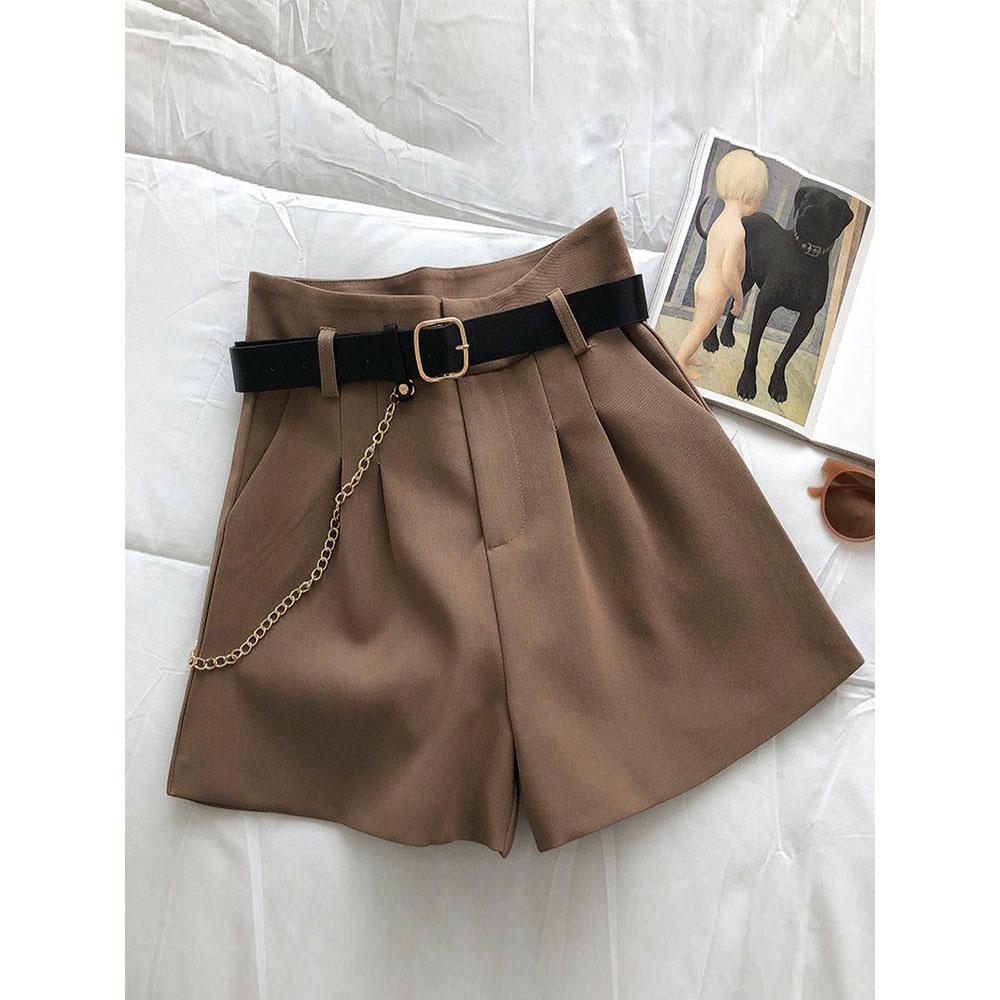 

Весенний и осенний костюм, шорты, женский внешний корейский вариант, тонкая высокая талия, повседневные брюки с широкими штанинами, большие размеры XS кофейный