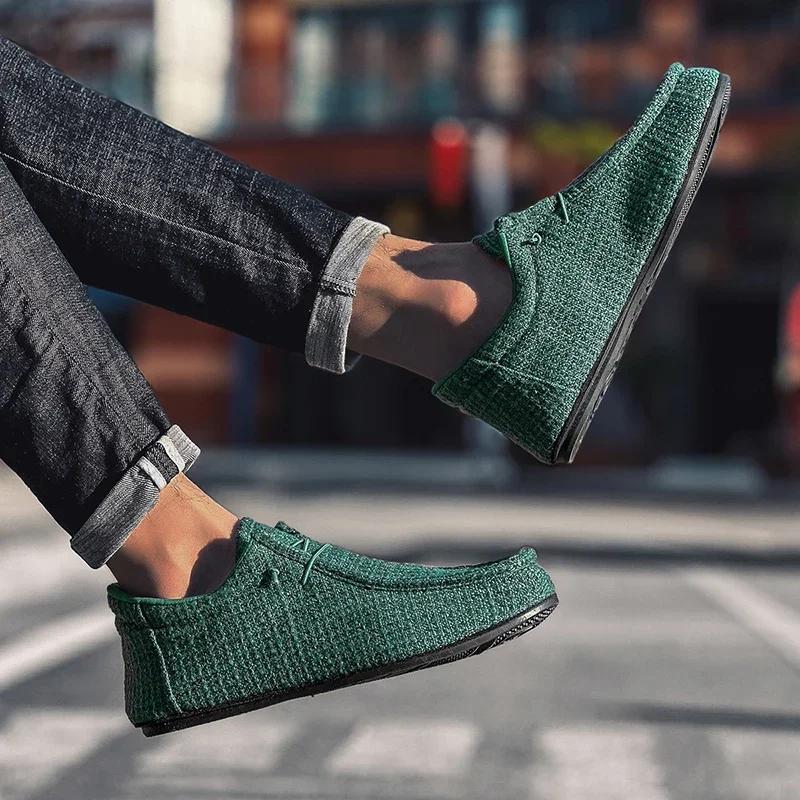 YRZL Sommar Herr Canvas Båtskor Mockasiner Casual Loafers Herr Slip-on Grön Lättviktig Andningsbar Bekväm Körsko