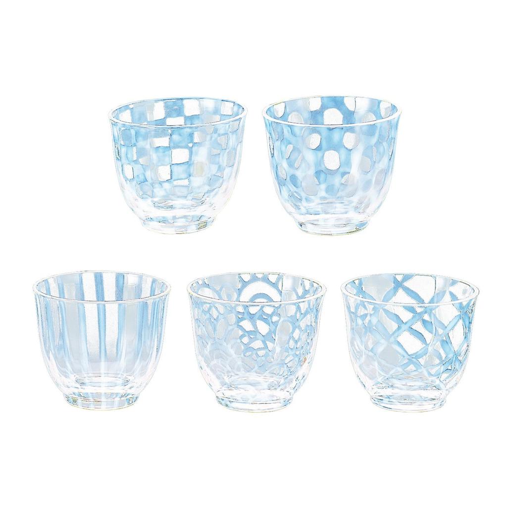 Hirota Set of 5 Cold Tea Taisho Roman Glass, Glasses, Glass, TR-5002