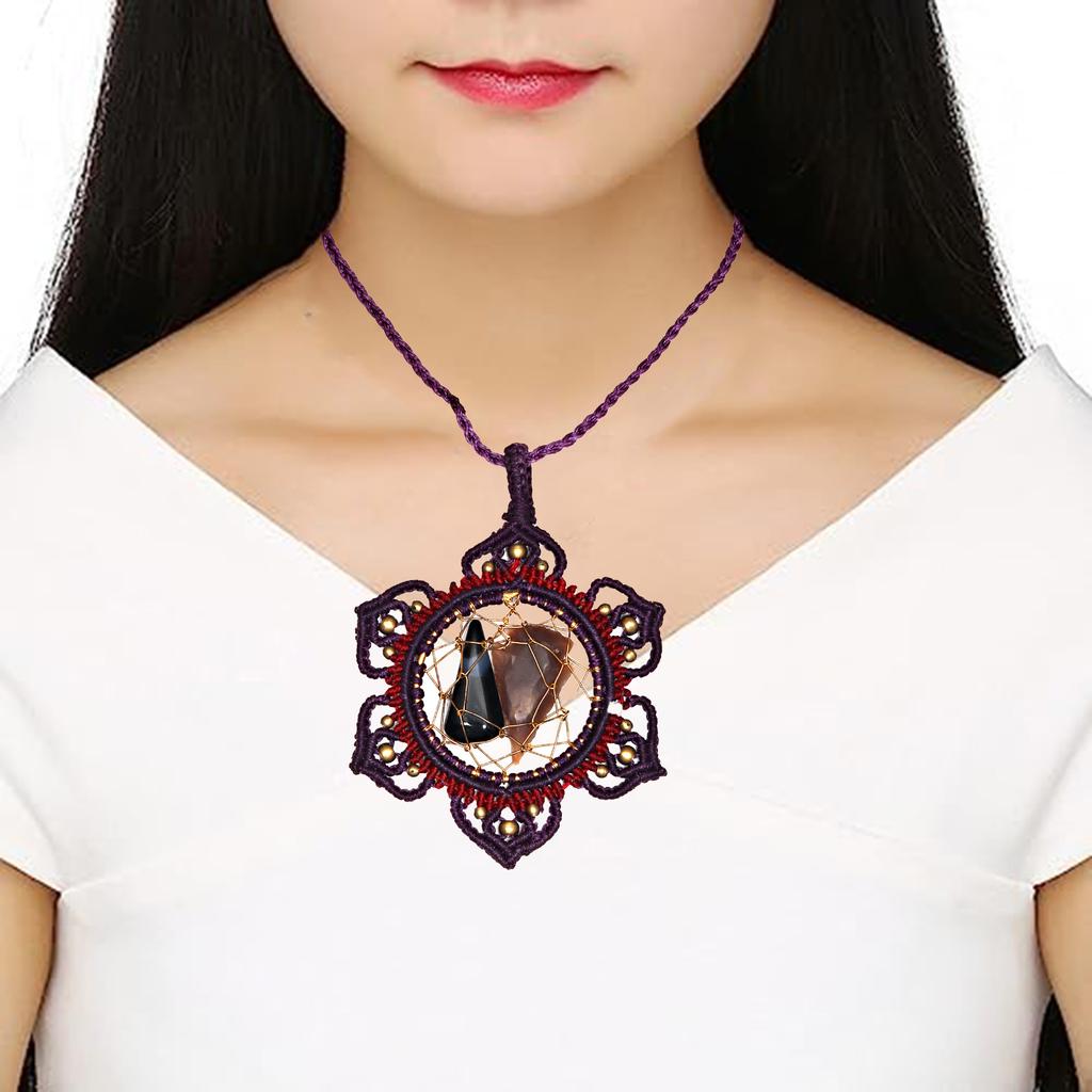 Necklace Macrame Agate Handmade Pendant Necklace Natural Thread Choker Jewelry