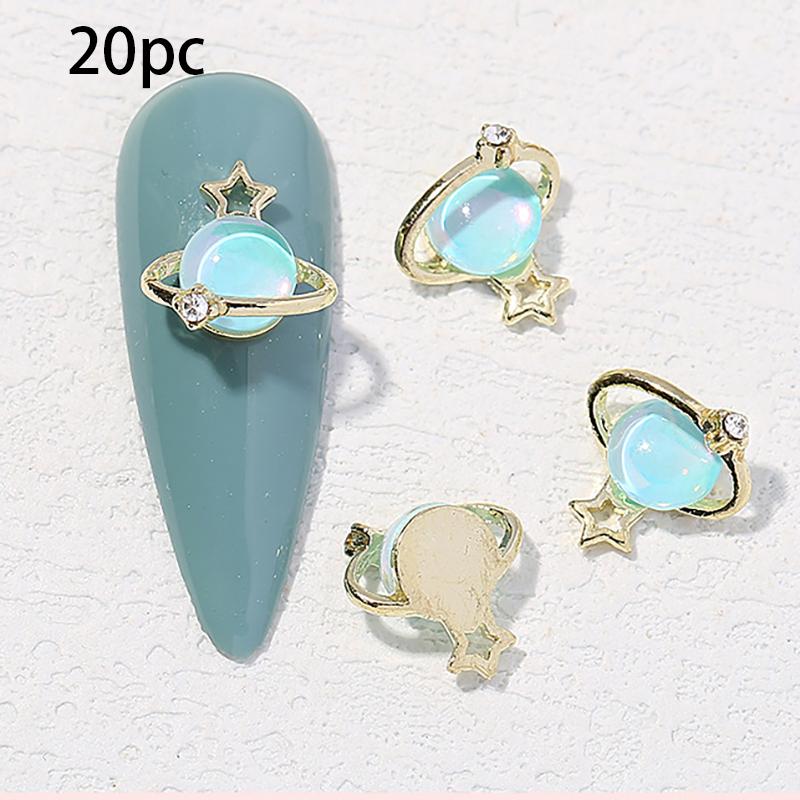 Light Luxury Nail Accessories (20Pcs) - Star Cat's Eye & Earth Planet Jewelry for Nail Art Decor