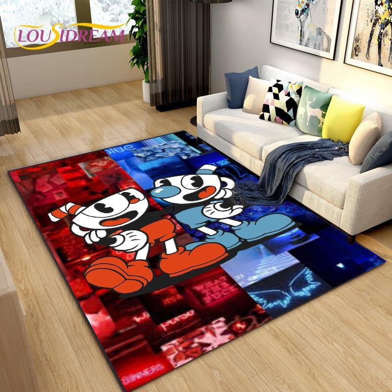 Alfombra de juego de Cuphead y Mugman, ideal para sala de estar, dormitorio, sofá, decoración, alfombra antideslizante para niños.