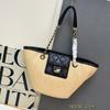 Commuter Large-capacity Straw Bag Women, New Summer Versatile Chain Shoulder Bag Fashionable Contrasting Color Tote Bag