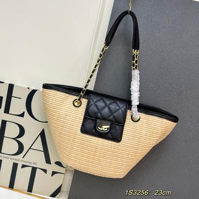 Bolsa de palha grande capacidade para o dia a dia mulheres, nova bolsa de ombro com corrente versátil de verão, bolsa tote da moda em cor contrastante