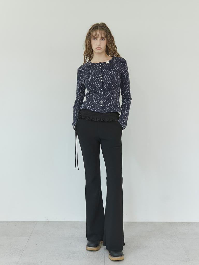 HHIPS Frill Belt Bootcut Elastic Pants (Black)