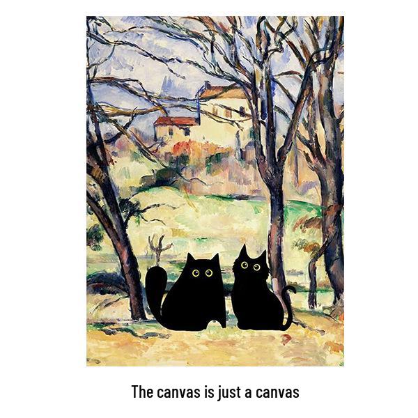 Water Lily & Starry Night Abstract Cat Art: Colorful Wall Hanging for Bedroom & Living Room