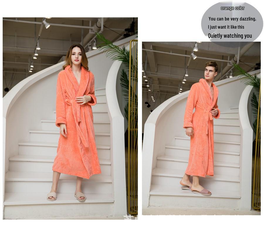 Women's and Men's Thick Flannel Morning Robe for Autumn/Winter Home Wear