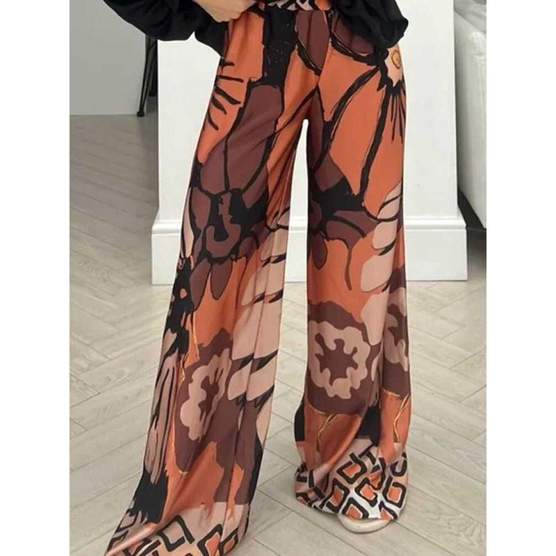 Flower Women's Pants Print Fashion Wide Leg Pants Casual Home Loose Personality Women clothes Four Season Pants