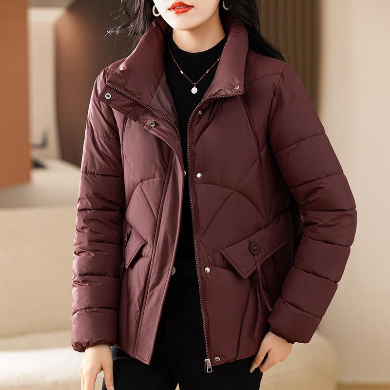 

Down cotton jacket women s autumn and winter new design sense stand-up collar light cotton jacket women s short jacket XXL бордовый
