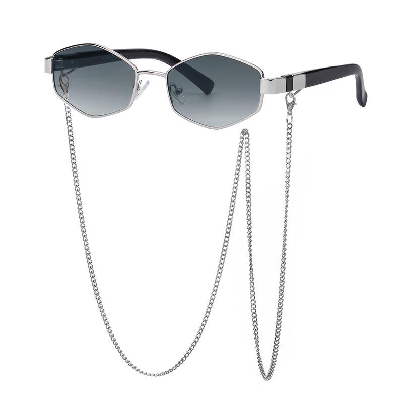 Korean Style Women's Round Frame Sunglasses with Fashion Chain