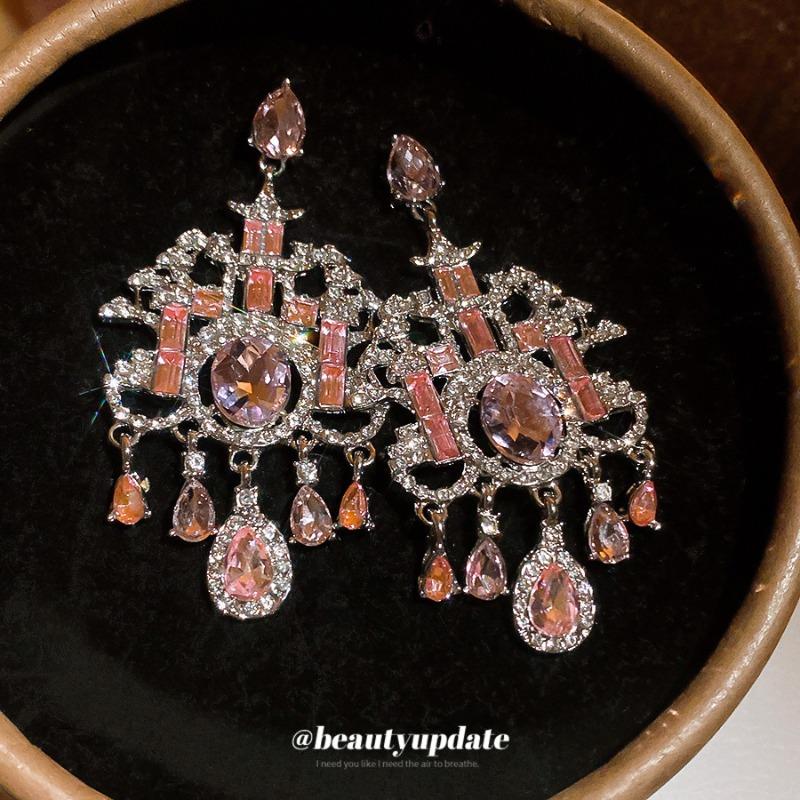 Prinzessin auf der Flucht~ Silberne Nadel Diamant Oval Wassertropfen Ohrringe Leichter Luxus Zarte Ohrringe Prinzessinnen Stil Ohrringe