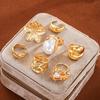6/7 PCS Geometric Flower Imitation Pearl Rings For Women Vintage Irregular Gold Color Rings Sets Fashion Elegant Party Jewelry