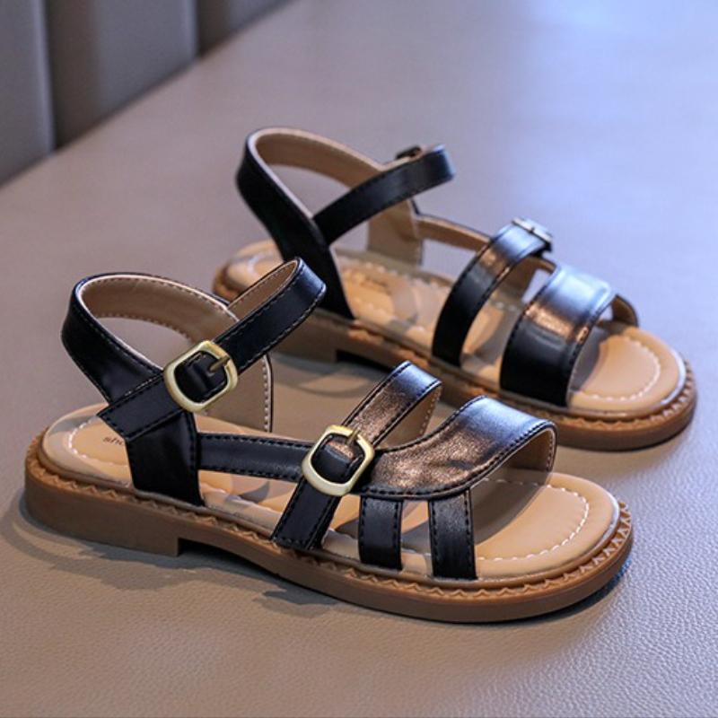 New Sandals Fashion Simple Retro Girls' Shoes Summer Flat Lightweight Kid Shoe Classic Elegant Daily Casual 2025 Beach Shoes