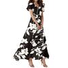 Lässiges Damenkleid mit V-Ausschnitt, kurzen Ärmeln und hoher Taille, Retro-Blumenblatt-Print