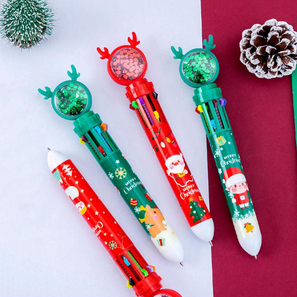 1 Piece Cute Ballpoint Pen Press Cartoon Reindeer Grandfather Multicolor 10 In 1 Colors Stationery School Office Supplies