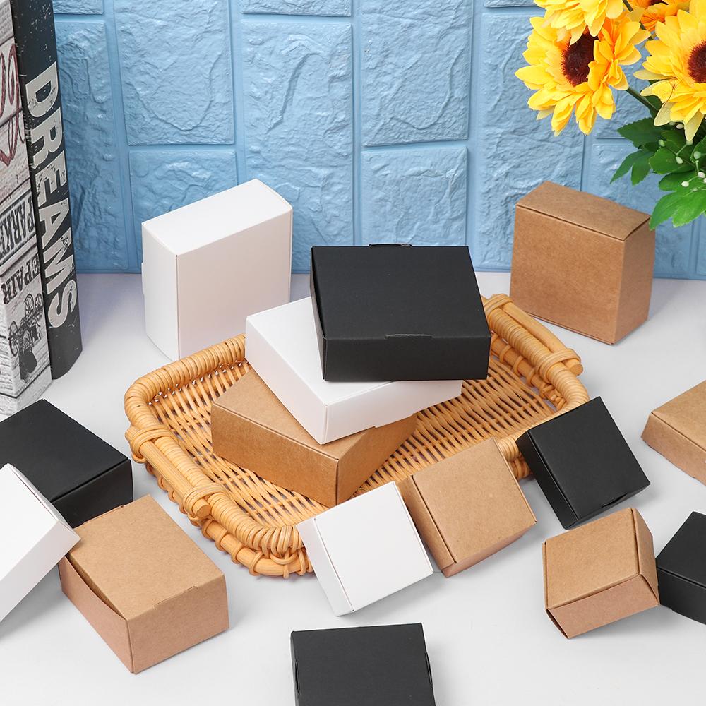 10Pcs Kraft Paper Box Cardboard Package Box Handmade Candy Box Jewelry Storage Box Gift Box Wedding Event Party Supplies Brown