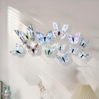 12pcs 3D Three-dimensional Double-deck Butterfly Wall Decor Butterflies for Wedding  Magnetism Fridge Decals Decoration