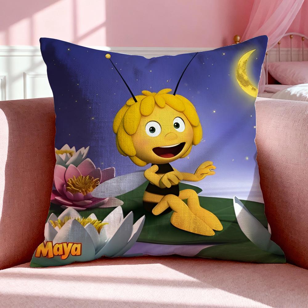 Cartoon M-Maya The Bee Cushion Cover Breathable Linen Pillowcase Summer Odorless Eco-Friendly Invisible Zipper Washable