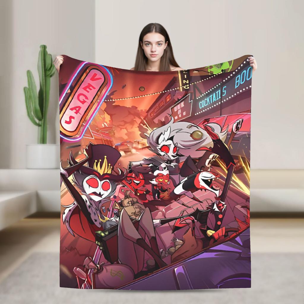 Loona Don't Care Dark Coral Fleece Plush Throw Blankets Helluva Boss Anime Blankets for Sofa Outdoor Ultra-Soft Bedding Throws