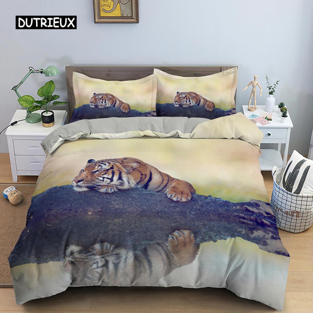 Tiger Duvet Cover Soft Comforter Cover Microfiber Animal Bedding Set Tiger Pattern Quilt Cover for Room Decor 2/3Pcs Bedclothes