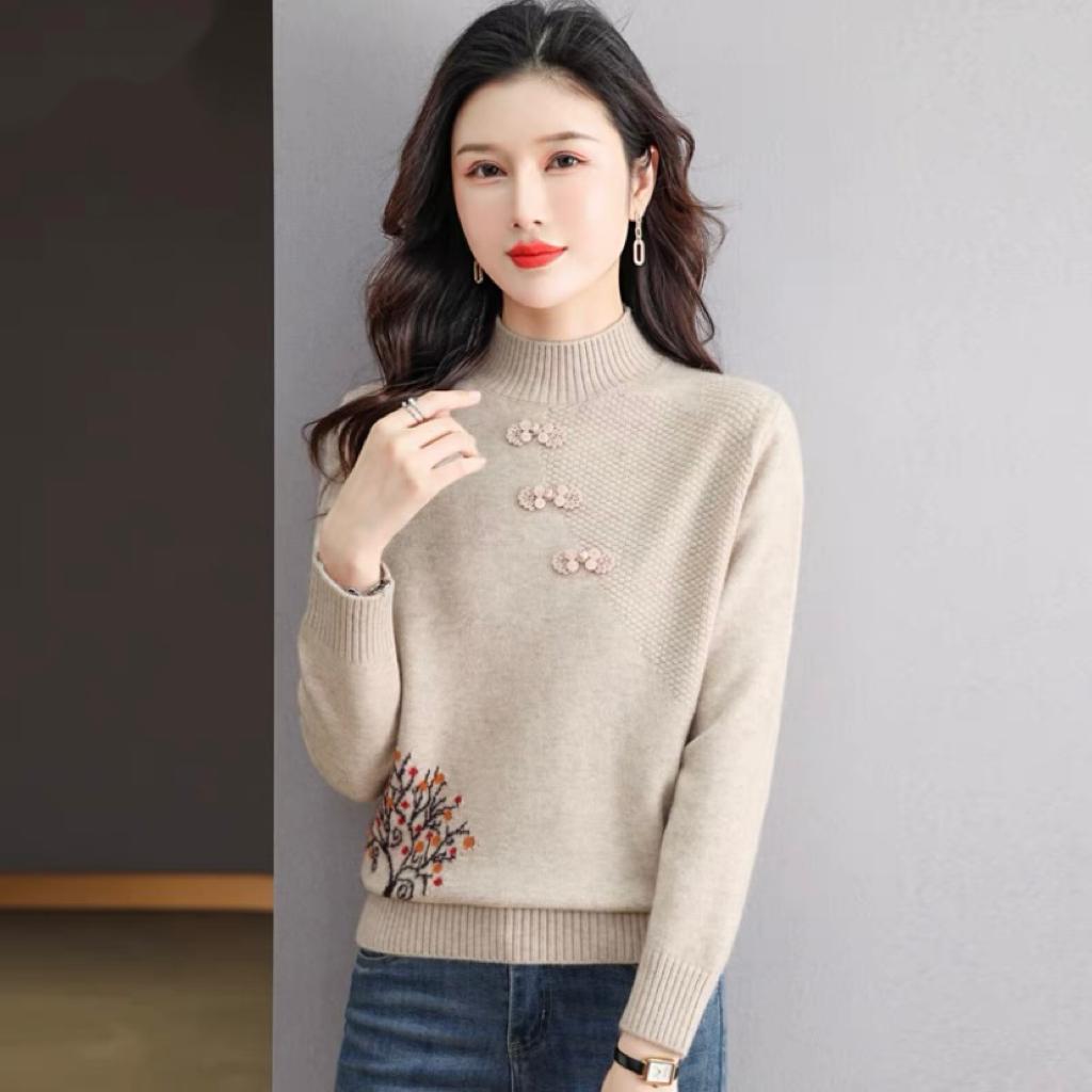 Damen Modischer Langarm-Basisschicht-Pullover Lockerer Pullover für Herbst und Winter Warm Gestrickter Rollkragenpullover