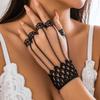 Salircon Gothic Black Open Ring Lace Long Link Chain Bracelet Women Vintage Hollow Butterfly Square Bracelet Party Jewelry