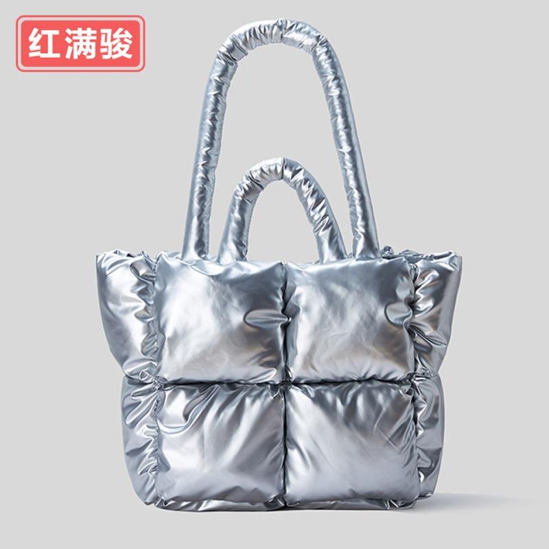 Down bag cotton clothes women's bag simple space bag solid color soft square filled shoulder handbag new