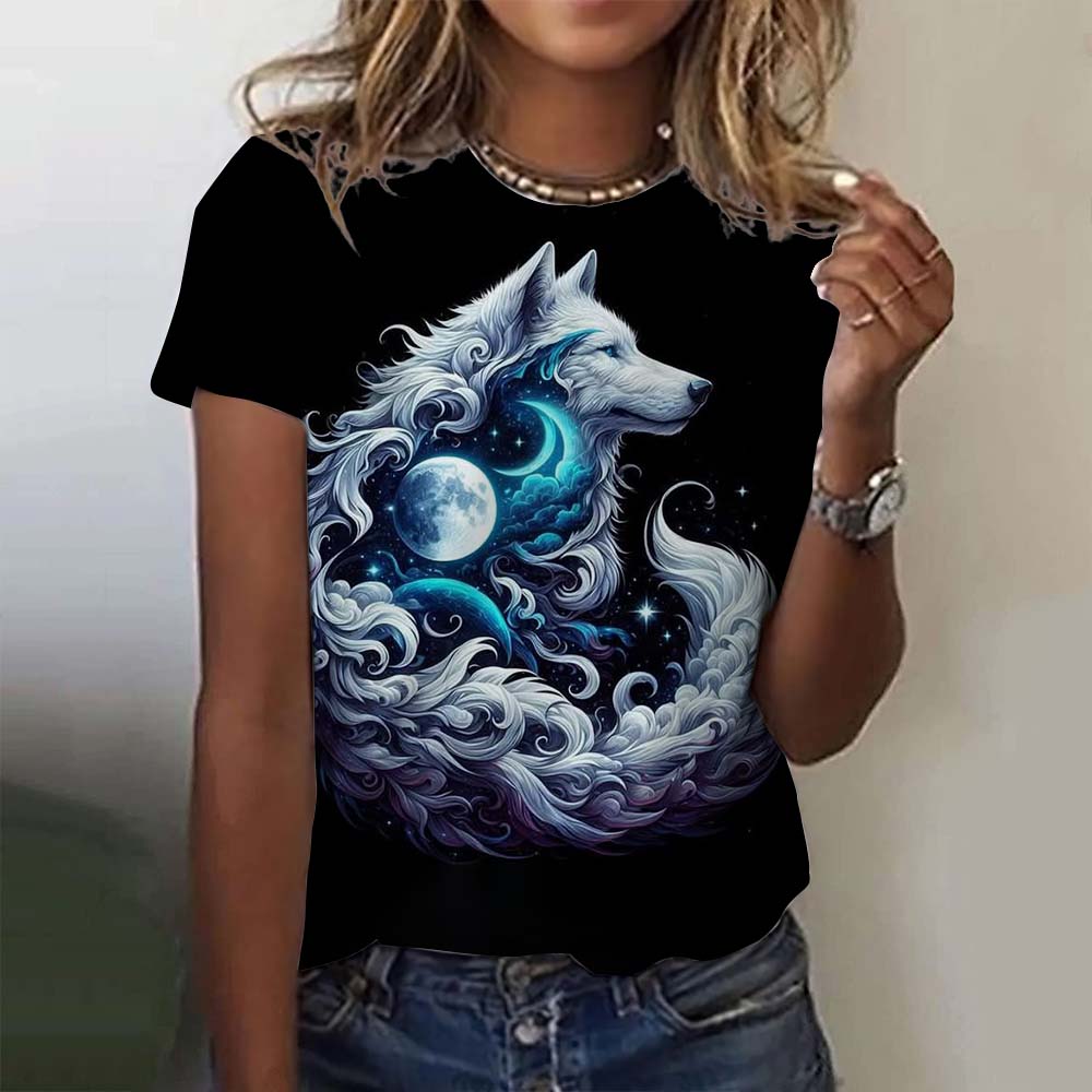 

Женская футболка с 3D принтом животного, футболка с принтом волка, летняя новинка, футболка в стиле Харадзюку Y2K, свободная футболка с коротким рукавом, женская одежда 4XL
