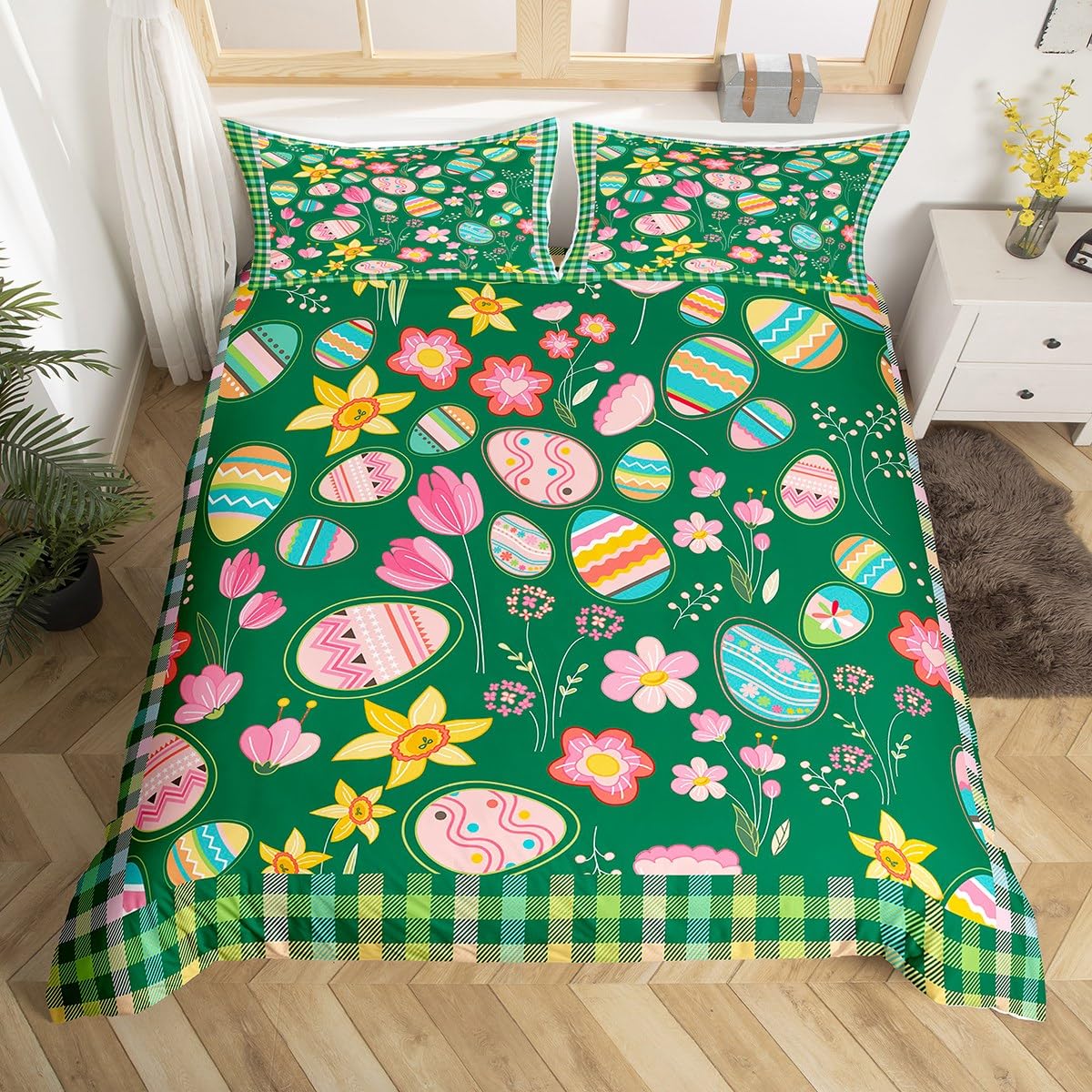 

Comforter Easter Egg Queen King Size Cartoon Colorful Easter Egg Theme Bedding Set For Boys Girls 3 Pcs With 2 S Comforter (quilt)-EU Single(135*200cm)3pcs