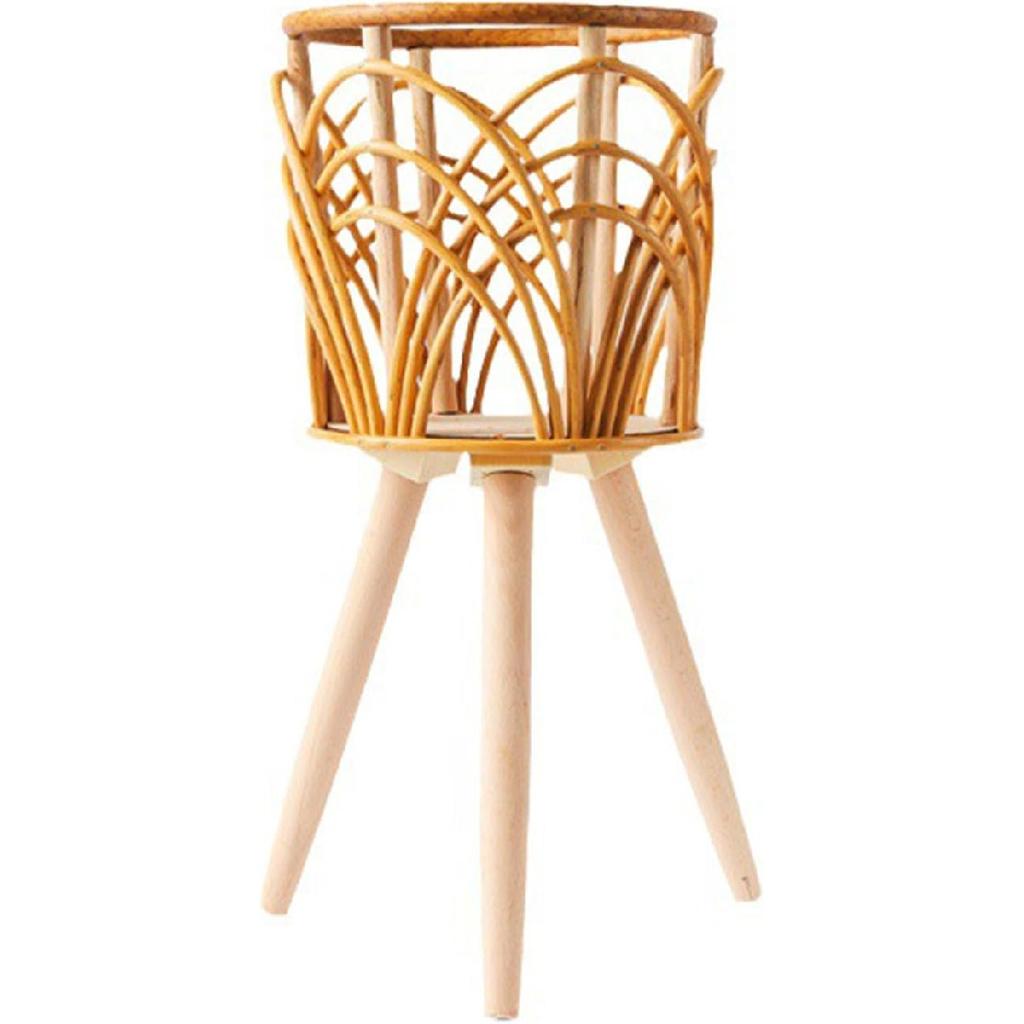 Rattan Plant Stand Woven Plant Stand Wooden Wicker Planter With Wooden Legs Rattan Plant Display Rack Decorations Indoor Flower Holder Handmade Stand