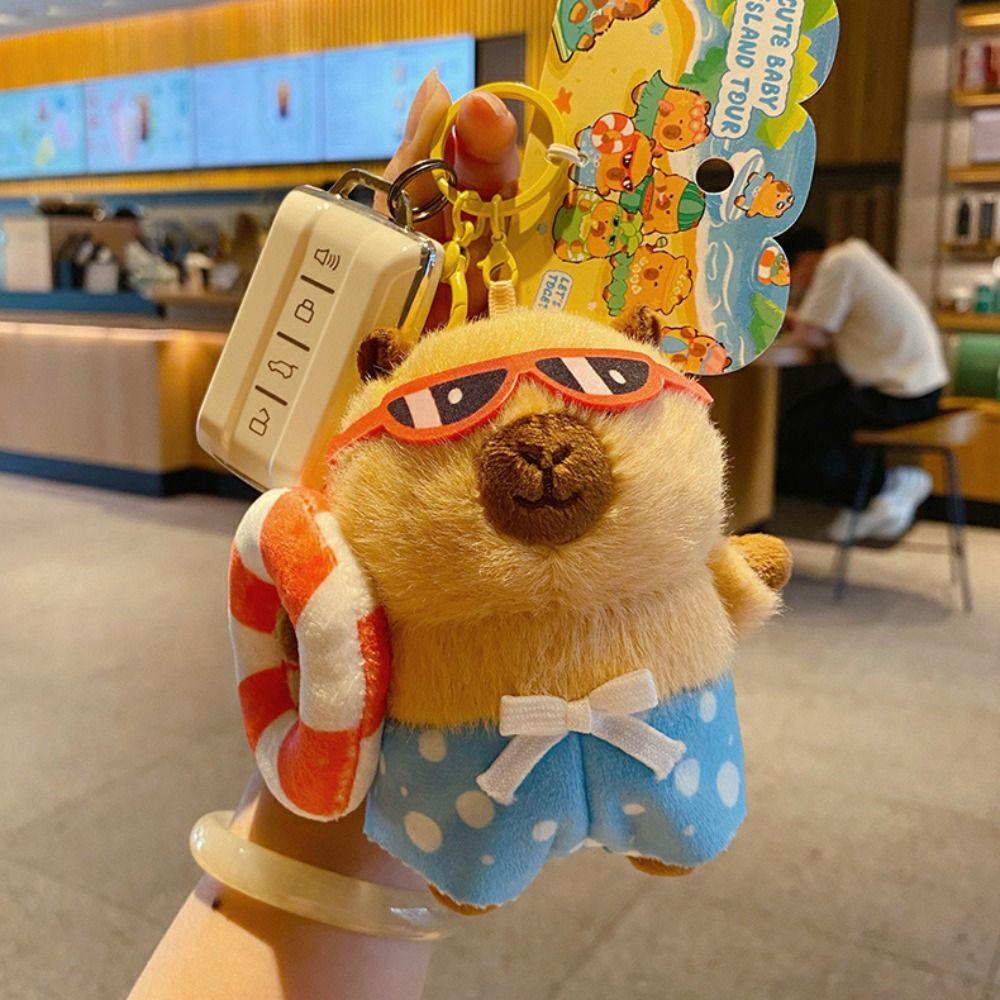 Kawaii Cartoon Plush Capybara Keychain Island Style Cute Doll Pendant Bag Hanging Ornaments Car Keyring