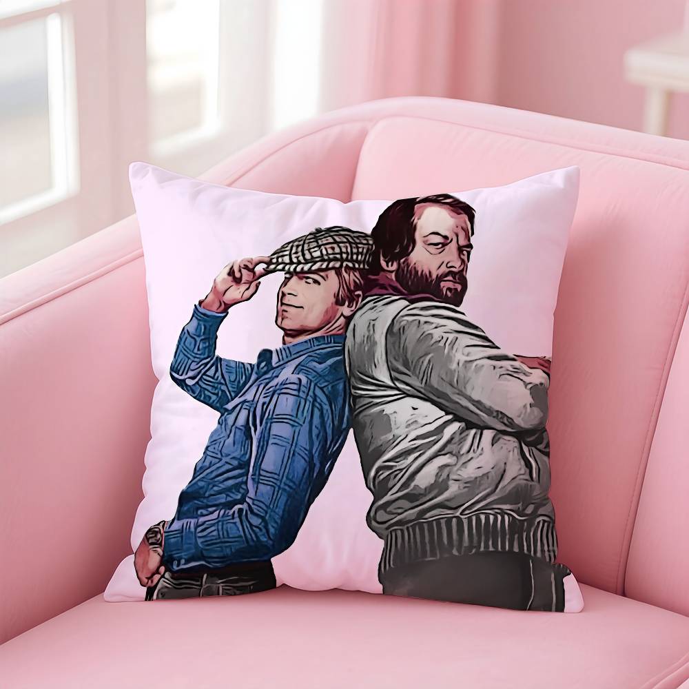 T-Terence Hill And Bud S-Spencer Pillow Case Anti-Dustmite Pillowcase Invisible Zipper Silky Short Plush Sofa Cushion Cover