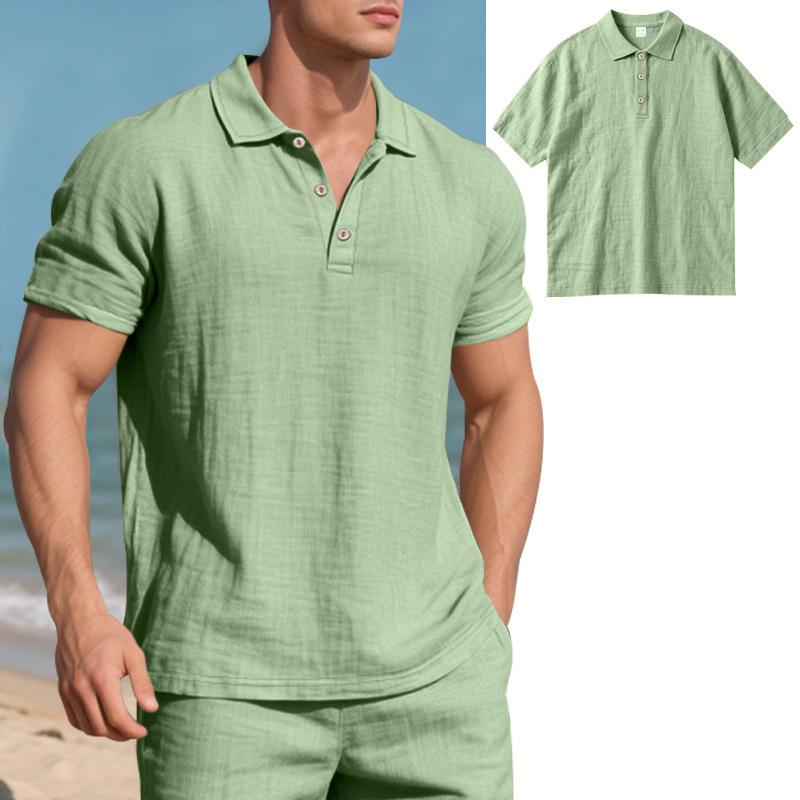 Men's Linen Polo Shirt Summer British Style Breathable Quick Dry Loose Fit Short Sleeve Casual Top