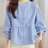 2025 Women's Pure Cotton Striped Long Sleeve Round Neck Shirt – Comfortable, Breathable, Versatile Casual Classic