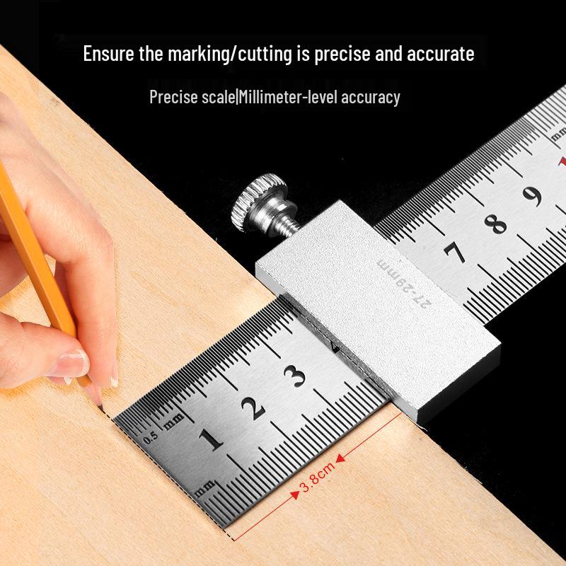 Adjustable Steel Ruler Block: Movable Positioning & Marking Guide