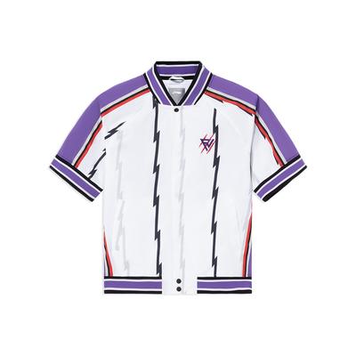Li Ning Sports Basketball Series Gestreept Jack met Korte Mouwen Heren Jas Wit AJDR547-2