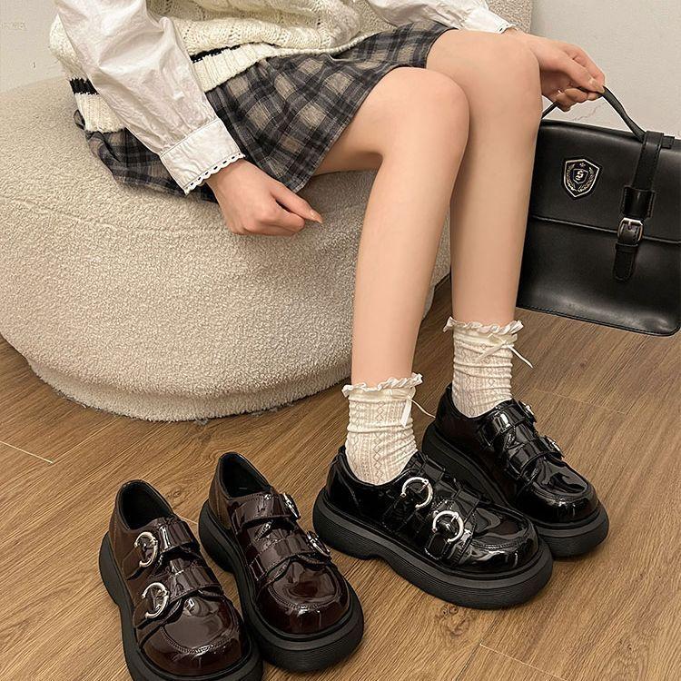 British style small leather shoes women's 2025 spring new patent leather platform loafers versatile retro with skirt jk single shoes