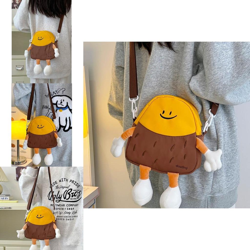 Charming Japanese Style Plush Potato Cartoon Crossbody Bag For Kids With Fun Print