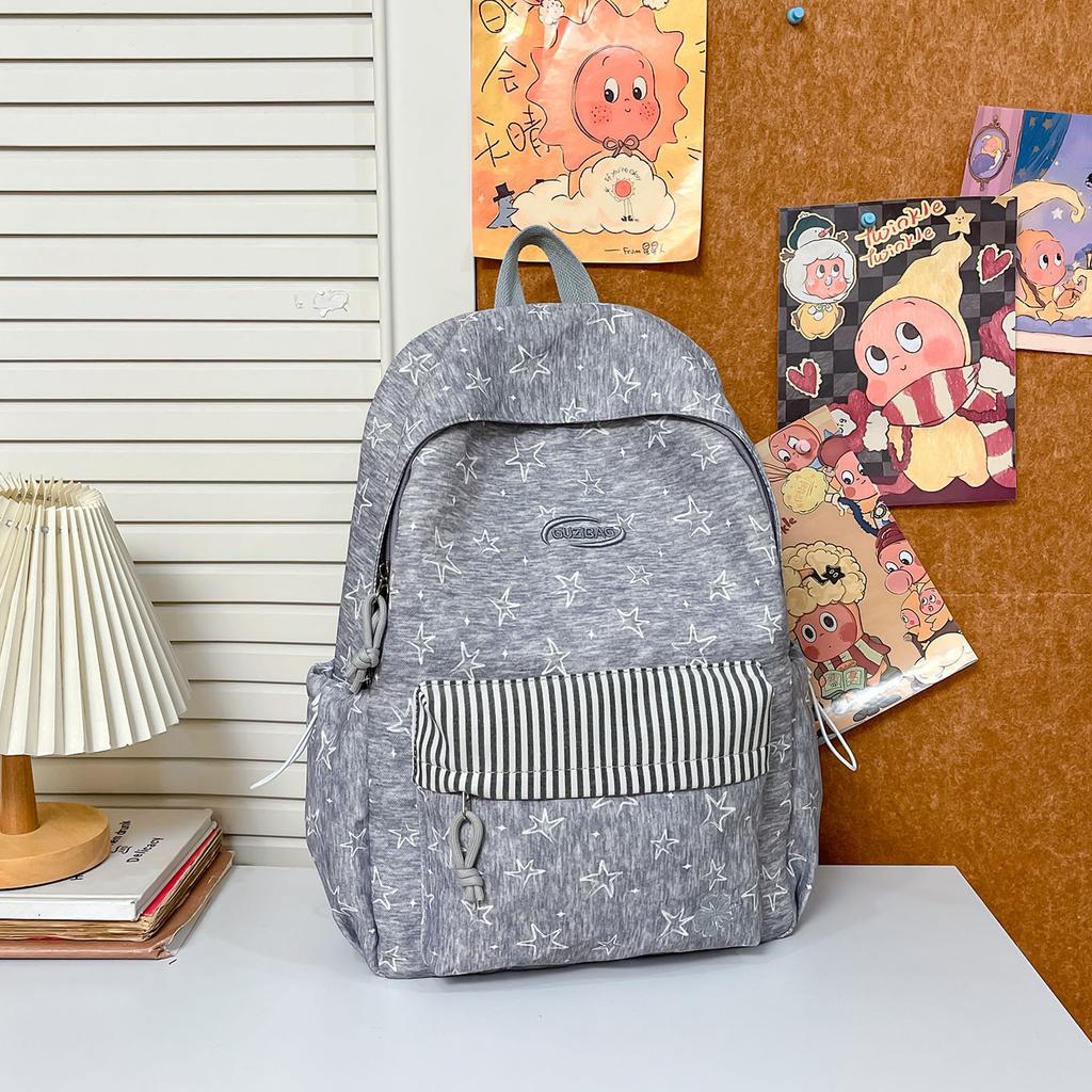 Schoolbag American Retro Star Print Foreign Style Personalized Backpack School Commute Fake Fashion Travel Light Casual Backpack