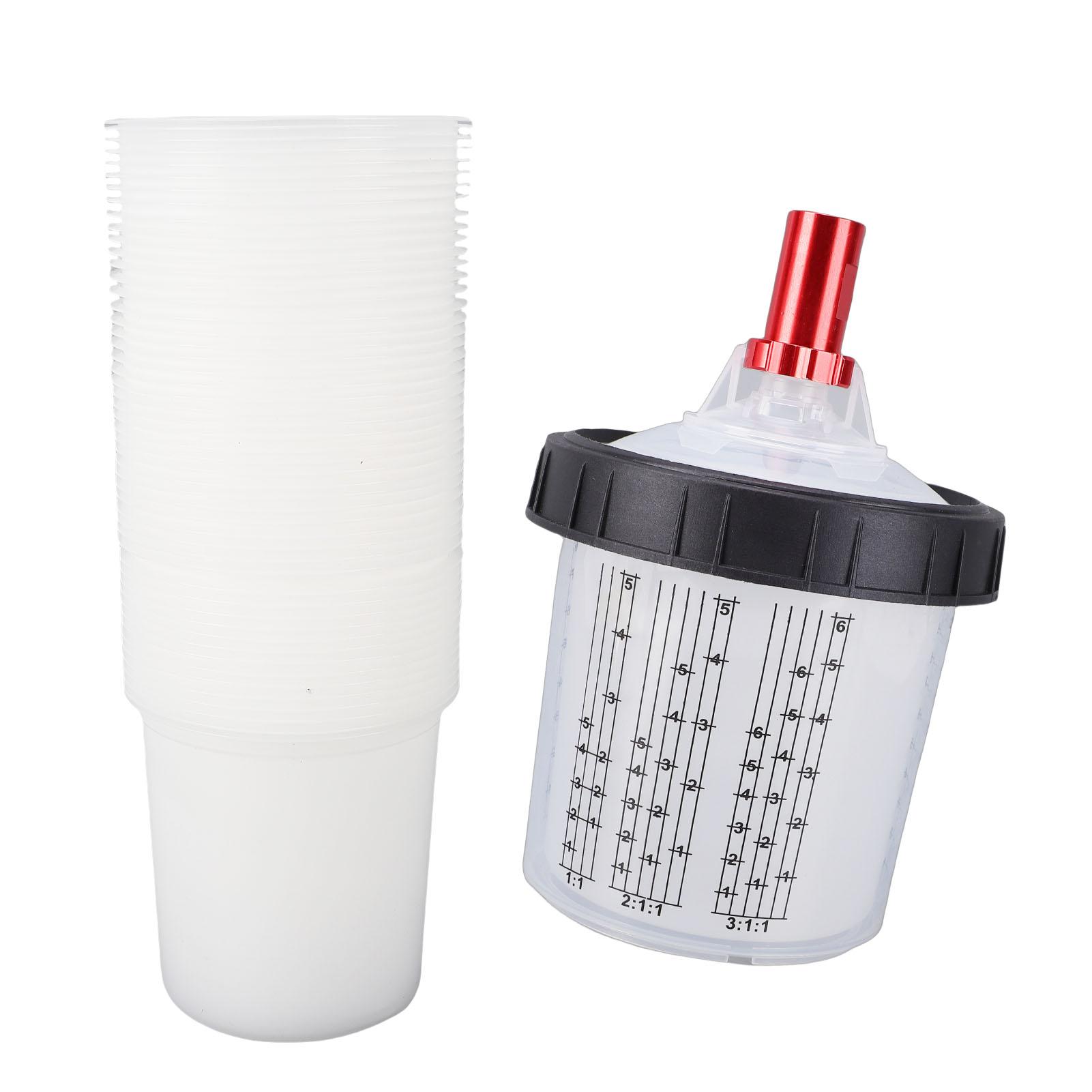 

Spray Cup Liners and Lid System Disposable 50pcs 20.3oz Liners 50pcs Lids 1 Hard Cup 1 Fixing 10 Plugs 1 Mixing Rod 2 Adapters